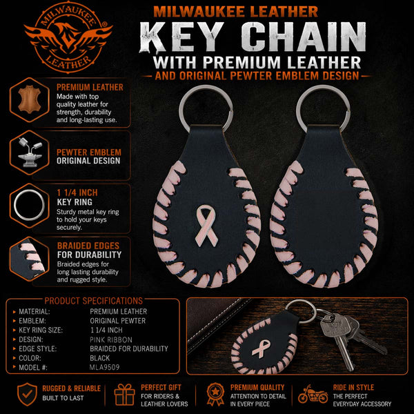 Milwaukee Leather Pink Ribbon Pewter Emblem Key Chain - MLA9509