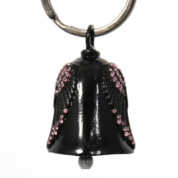 Milwaukee Leather MLB9027 Black 'Wings with Pink Diamonds' Motorcycle Good Luck Bell | Key Chain Accessory for Bikers