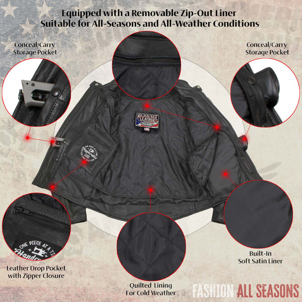 Milwaukee Leather USA MADE MLJKL5001 Women's Black Foxy Premium Motorcycle Leather Jacket with Vents