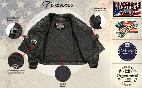 Milwaukee Leather USA MADE MLJKM5009 Men's Black The Dean Premium Leather Throwback Motorcycle Jacket