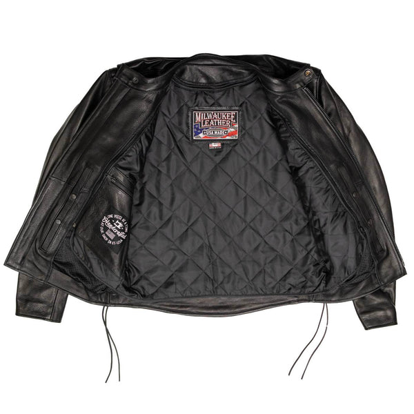 Milwaukee Leather USA MADE MLJKM5002 Men's Black Air Stream Vented Premium Leather Motorcycle Jacket with Side Laces