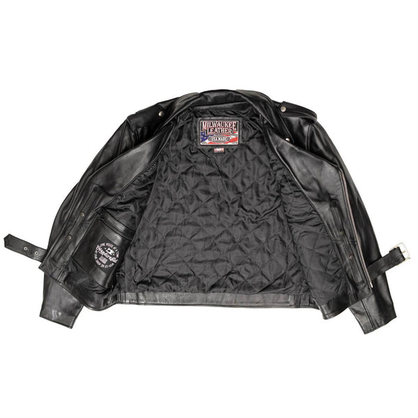 Milwaukee Leather USA MADE MLJKM5009 Men's Black The Dean Premium Leather Throwback Motorcycle Jacket