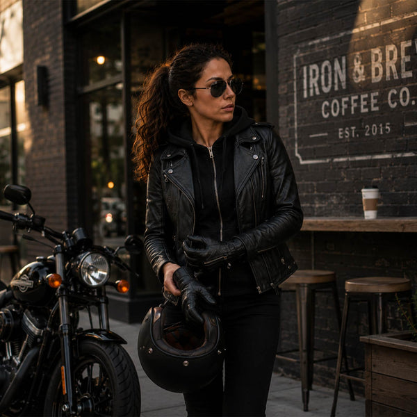 Milwaukee Leather Women’s Galactica Black Leather Vented Motorcycle Jacket with Removable Hoodie - MLL2575