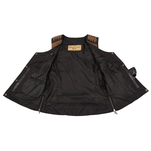 Milwaukee Leather Women's MLL4509 Smoocher Two Tone Crazy Horse Brown and Black Leather Club Style Motorcycle Vest