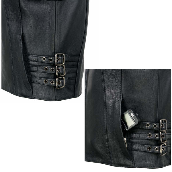 Milwaukee Leather MLL4510 Women's Premium Black Leather Motorcycle Rider Vest w/ Adjustable Side Buckle