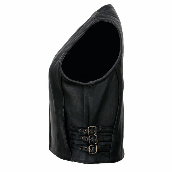 Milwaukee Leather MLL4510 Women's Premium Black Leather Motorcycle Rider Vest w/ Adjustable Side Buckle