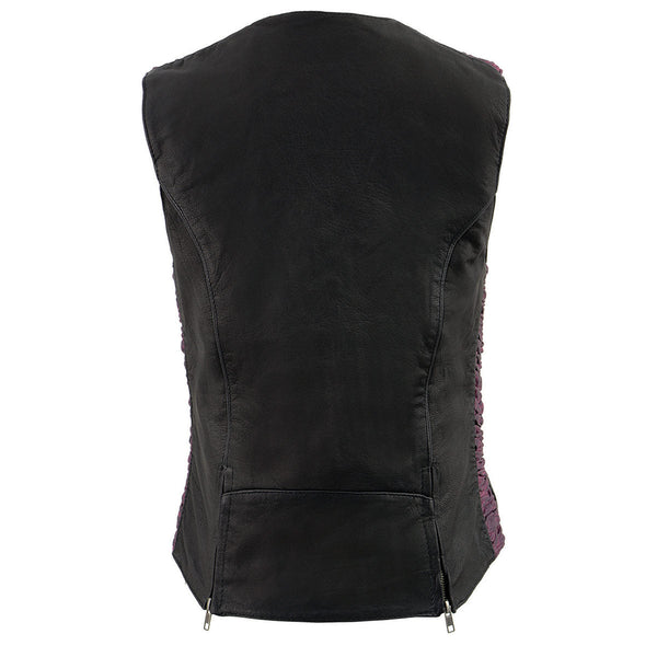 Milwaukee Leather MLL4571 Women's Black and Purple Lightweight Motorcycle Leather Vest w/ Crinkled Leather Design