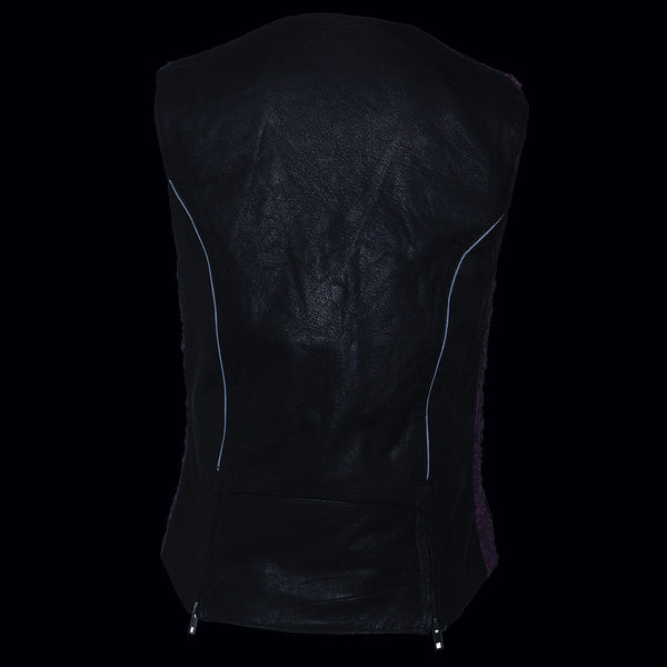 Milwaukee Leather MLL4571 Women's Black and Purple Lightweight Motorcycle Leather Vest w/ Crinkled Leather Design
