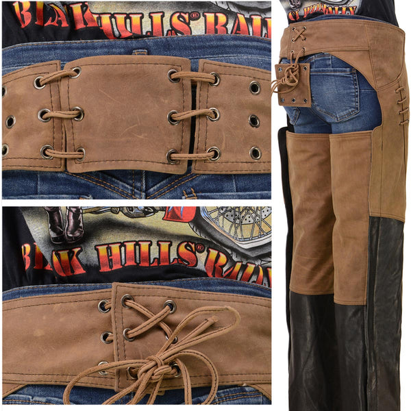 Milwaukee Leather MLL6504 Women's 2-Tone Beige with Black Motorcycle Leather Riding Chaps