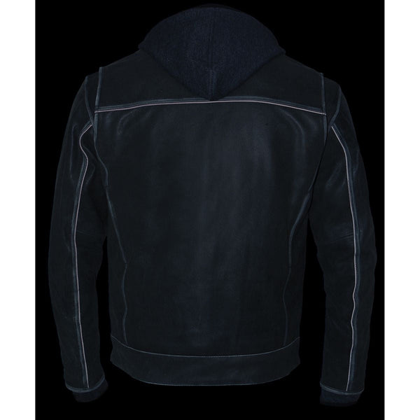 Milwaukee Leather MLM1539 Men's Distressed Grey Leather ‘Utility Pocket’ Vented Jacket with Removable Hoodie