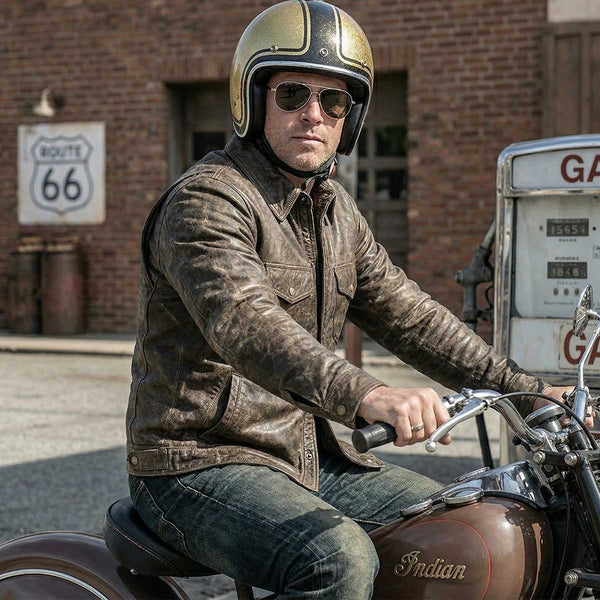 Milwaukee Leather MLM1613 Men's Distressed Brown Casual Biker Rider Leather Shirt w/ Vintage 5 Cent Buffalo Buttons