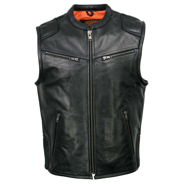 Milwaukee Leather MLM3502 Men's Black Premium Leather Motorcycle Rider Vest with Cool-Tec Leather Treatment Tech