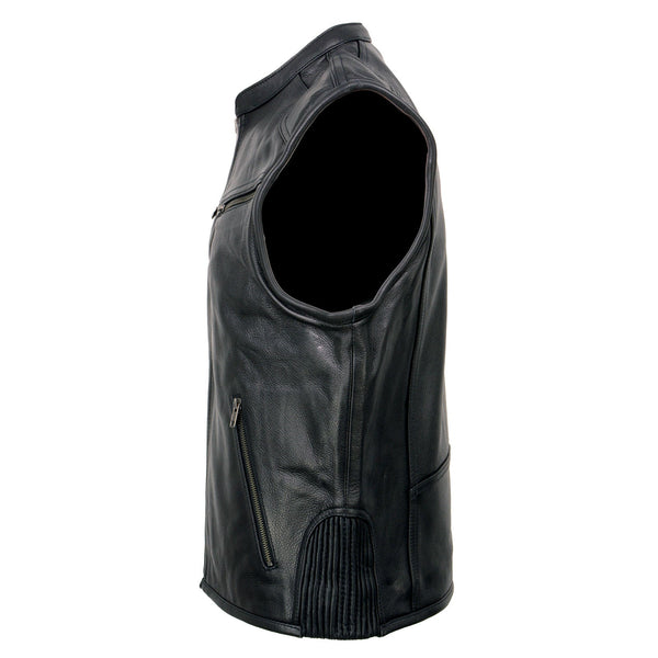 Milwaukee Leather MLM3502 Men's Black Premium Leather Motorcycle Rider Vest with Cool-Tec Leather Treatment Tech