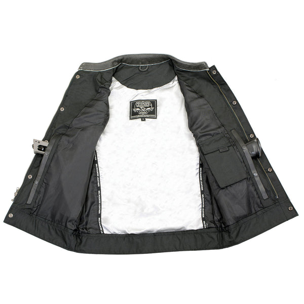 Milwaukee Leather MLM3513 Men's Premium Leather Club-Style Motorcycle Vest w/ Snaps and Zipper Closure