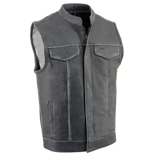 Milwaukee Leather MLM3513 Men's Premium Leather Club-Style Motorcycle Vest w/ Snaps and Zipper Closure