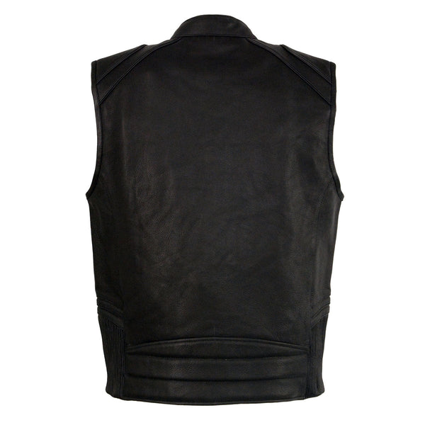 Milwaukee Leather MLM3523SET Men's Black 'Heated' Collarless Moto Leather Vest - for Winter Cold Weather