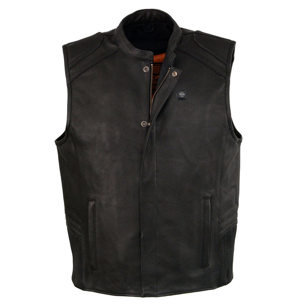 Milwaukee Leather MLM3523SET Men's Black 'Heated' Collarless Moto Leather Vest - for Winter Cold Weather