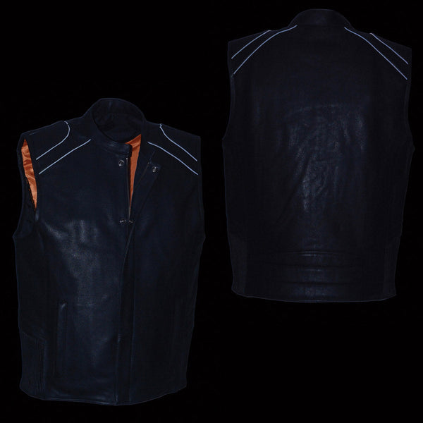 Milwaukee Leather MLM3523SET Men's Black 'Heated' Collarless Moto Leather Vest - for Winter Cold Weather