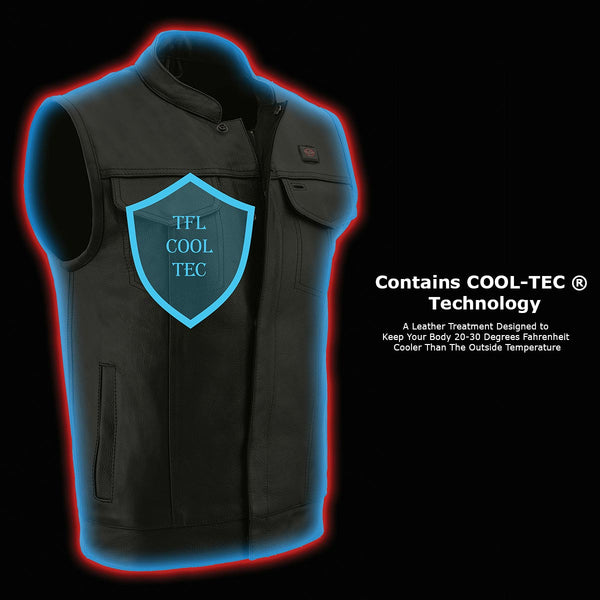Milwaukee Leather MLM3524SET Men's All Season Black Premium Leather Motorcycle vest w/ Heated and Cool-Tec Technology