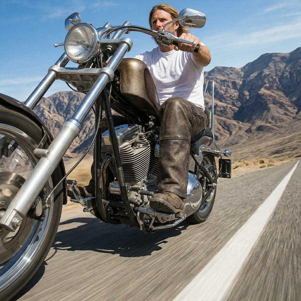 Milwaukee Leather Chaps for Men's Distressed Brown Leather Snap Out Thermal Lined 4-Pockets Motorcycle Chap MLM5500