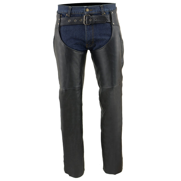Milwaukee Leather MLM5502 Men's Black Premium Leather Motorcycle Rider Chaps w/ Cool-Tec Leather Treatment