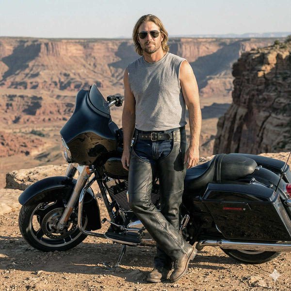 Milwaukee Leather MLM5502 Men's Black Premium Leather Motorcycle Rider Chaps w/ Cool-Tec Leather Treatment