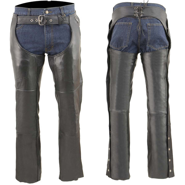 Milwaukee Leather MLM5505 Men's Removal Thermal Lined Black Premium Leather Motorcycle Chaps w/ Cool-Tec Leather