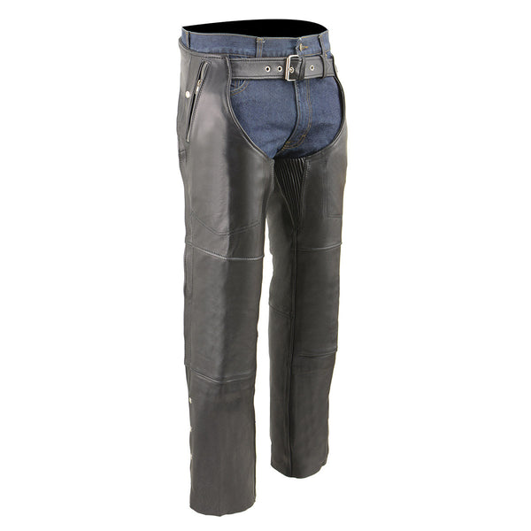 Milwaukee Leather MLM5505 Men's Removal Thermal Lined Black Premium Leather Motorcycle Chaps w/ Cool-Tec Leather