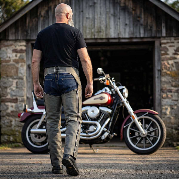 Milwaukee Leather Chaps for Men's Vintage Grey Slate Leather - Deep Zipped Thigh Pockets Motorcycle Chap - MLM5536