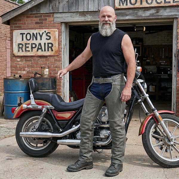 Milwaukee Leather Chaps for Men's Vintage Grey Slate Leather - Deep Zipped Thigh Pockets Motorcycle Chap - MLM5536