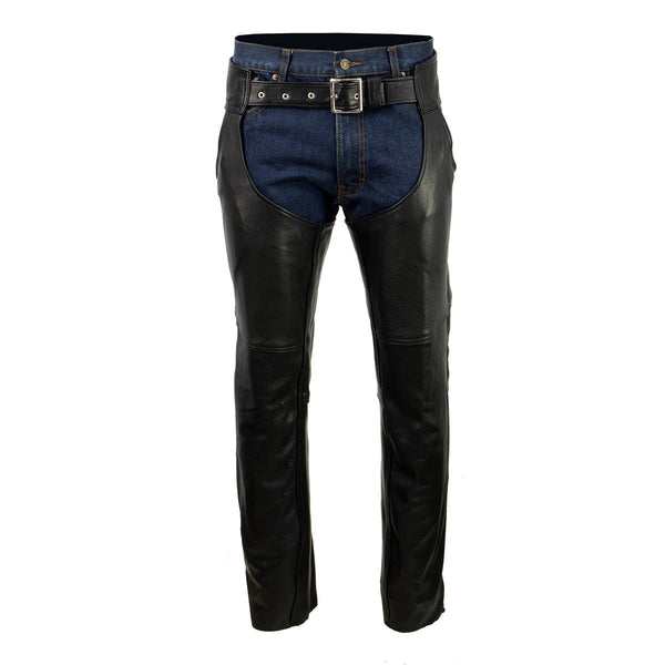 Milwaukee Leather USA MADE MLM5570 Men's Black Enfold Classic Premium Leather Motorcycle Chaps with Jean Pockets