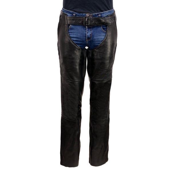Milwaukee Leather USA MADE MLM5571 Men's Black Rough Rider Premium Leather Motorcycle Chaps with Thermal Liner