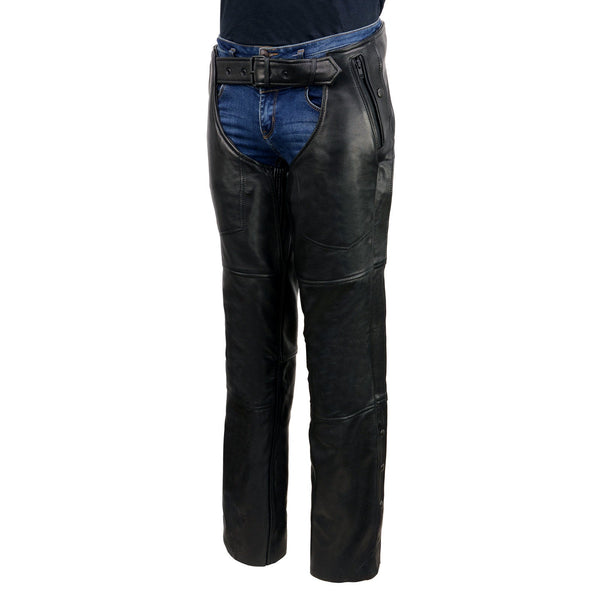Milwaukee Leather USA MADE MLM5571 Men's Black Rough Rider Premium Leather Motorcycle Chaps with Thermal Liner