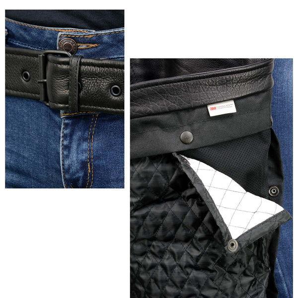 Milwaukee Leather USA MADE MLM5571 Men's Black Rough Rider Premium Leather Motorcycle Chaps with Thermal Liner