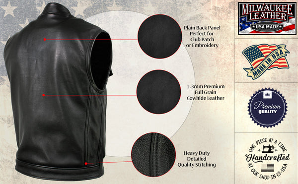 Milwaukee Leather USA MADE MLVSM5004 Men's Black Chaos Premium Dual Closure Motorcycle Leather Vest