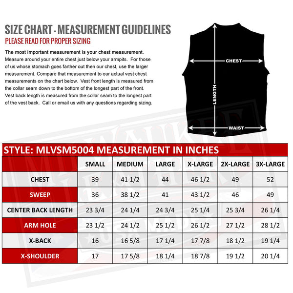 Milwaukee Leather USA MADE MLVSM5004 Men's Black Chaos Premium Dual Closure Motorcycle Leather Vest
