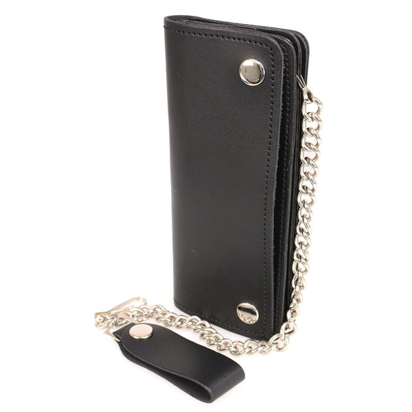 Milwaukee Leather MLW7812 Men's 8” Leather Long Bi-Fold Biker Wallet w/ Anti-Theft Stainless Steel Chain