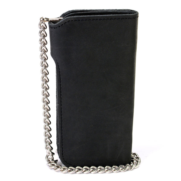 Milwaukee Leather MLW7828 Men's 7" Leather Bi-Fold Biker Wallet w/ Anti-Theft Stainless Steel Chain and Buffalo Nickel Snap