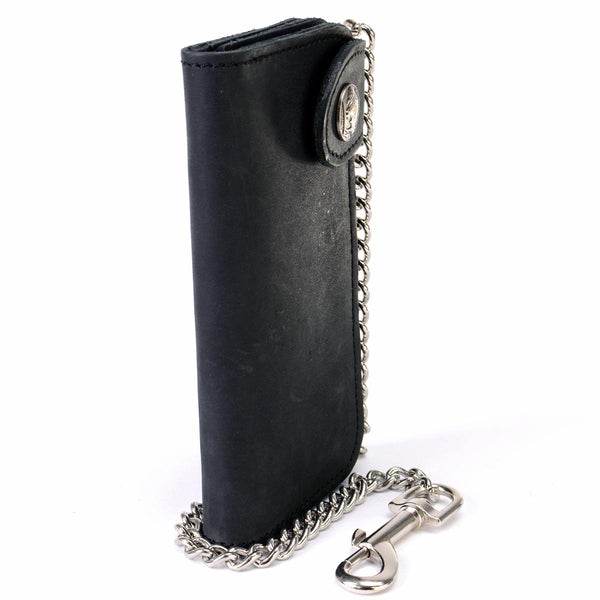 Milwaukee Leather MLW7828 Men's 7" Leather Bi-Fold Biker Wallet w/ Anti-Theft Stainless Steel Chain and Buffalo Nickel Snap