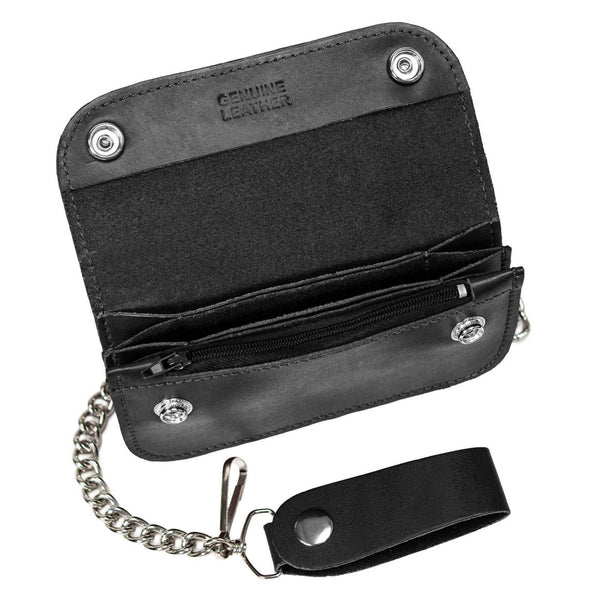 Milwaukee Leather Black Full-Grain Snake-Stamped Biker Chain Wallet - MLW7843