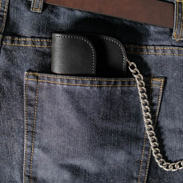 Milwaukee Leather Black Full-Grain Snake-Stamped Biker Chain Wallet - MLW7843