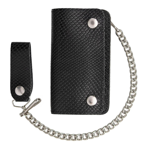 Milwaukee Leather Black Full-Grain Snake-Stamped Biker Chain Wallet - MLW7848