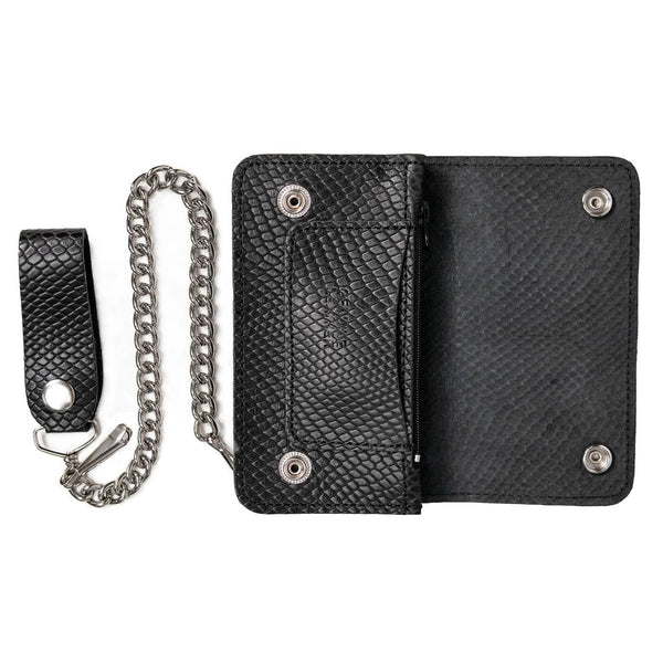 Milwaukee Leather Black Full-Grain Snake-Stamped Biker Chain Wallet - MLW7848