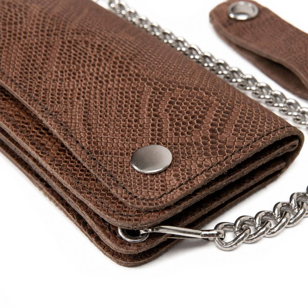 Milwaukee Leather Brown Full-Grain Python-Stamped Biker Chain Wallet - MLW7851