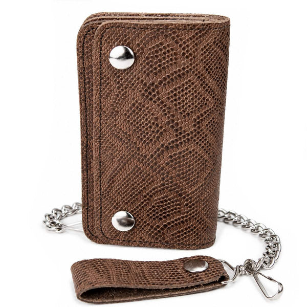 Milwaukee Leather Brown Full-Grain Python-Stamped Biker Chain Wallet - MLW7851