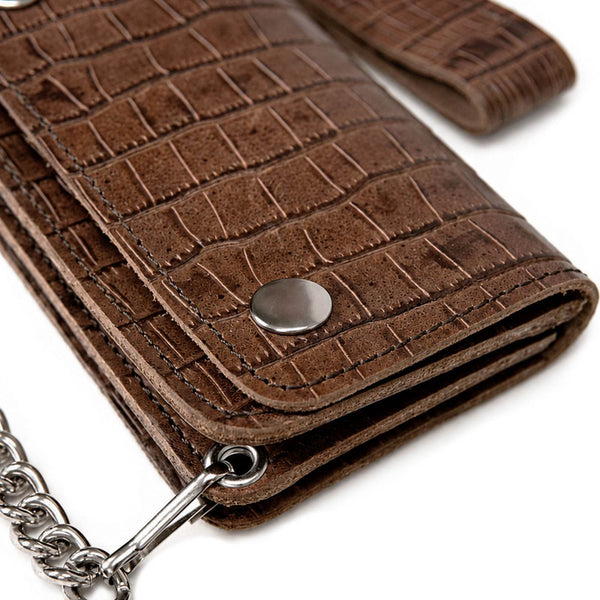 Milwaukee Leather Brown Full-Grain Snake-Stamped Biker Chain Wallet - MLW7852