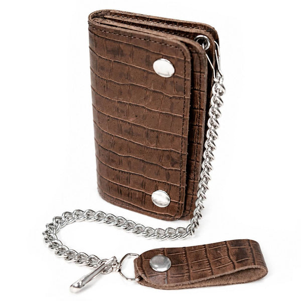 Milwaukee Leather Brown Full-Grain Snake-Stamped Biker Chain Wallet - MLW7852
