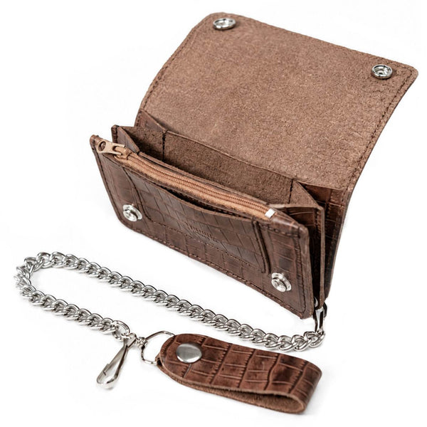 Milwaukee Leather Brown Full-Grain Snake-Stamped Biker Chain Wallet - MLW7852