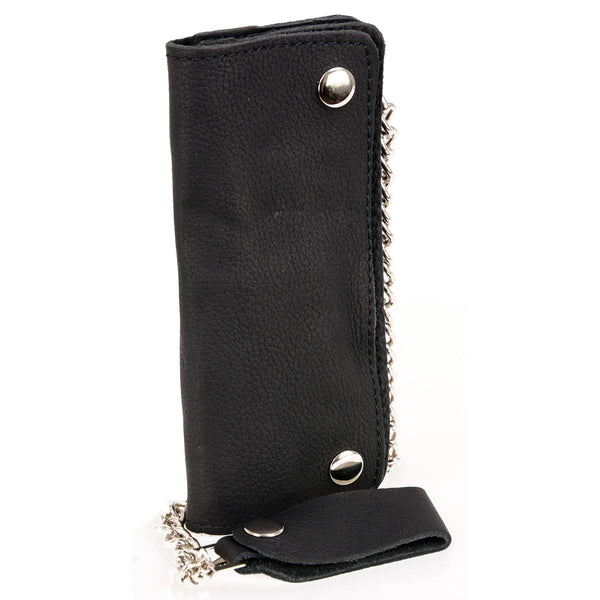 Milwaukee Leather MLW7889 Men's 7.5” Black Premium Leather Soft Biker Wallet - Bi-Fold Anti-Theft Stainless Steel Chain