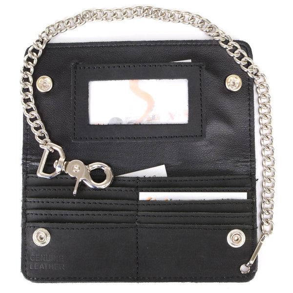 Milwaukee Leather MLW7893 Men's 7" Leather Bi-Fold Biker Wallet w/ Multiple Storage and Swivel Trigger Clip Anti-Theft Stainless Steel Chain